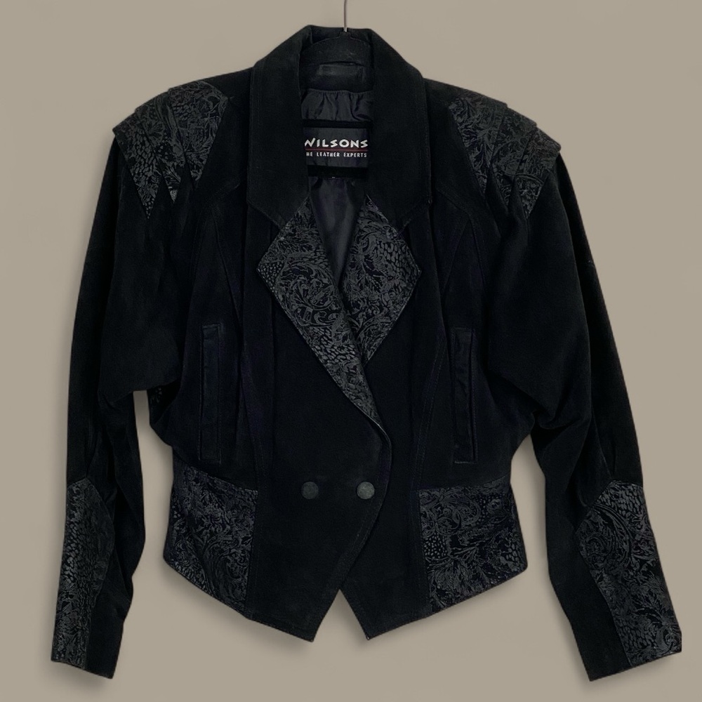 Wilsons Leather Black Pleated Shoulder Jacket